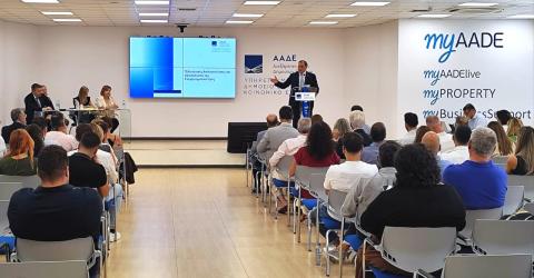 Την έναρξη της ημερίδας χαιρέτισε ο Διοικητής της ΑΑΔΕ, Γιώργος Πιτσιλής